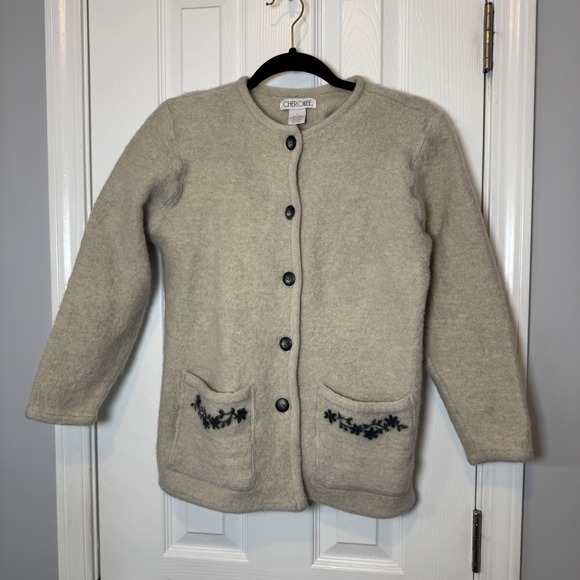 Cherokee Sweaters - Vintage Cherokee‎ Wool Cardigan Womens Large Sweater Tan Beige